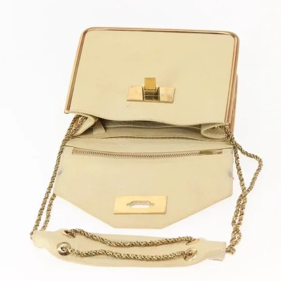 Authentic Chloe Sally Shoulder Bag Leather Beige Gold